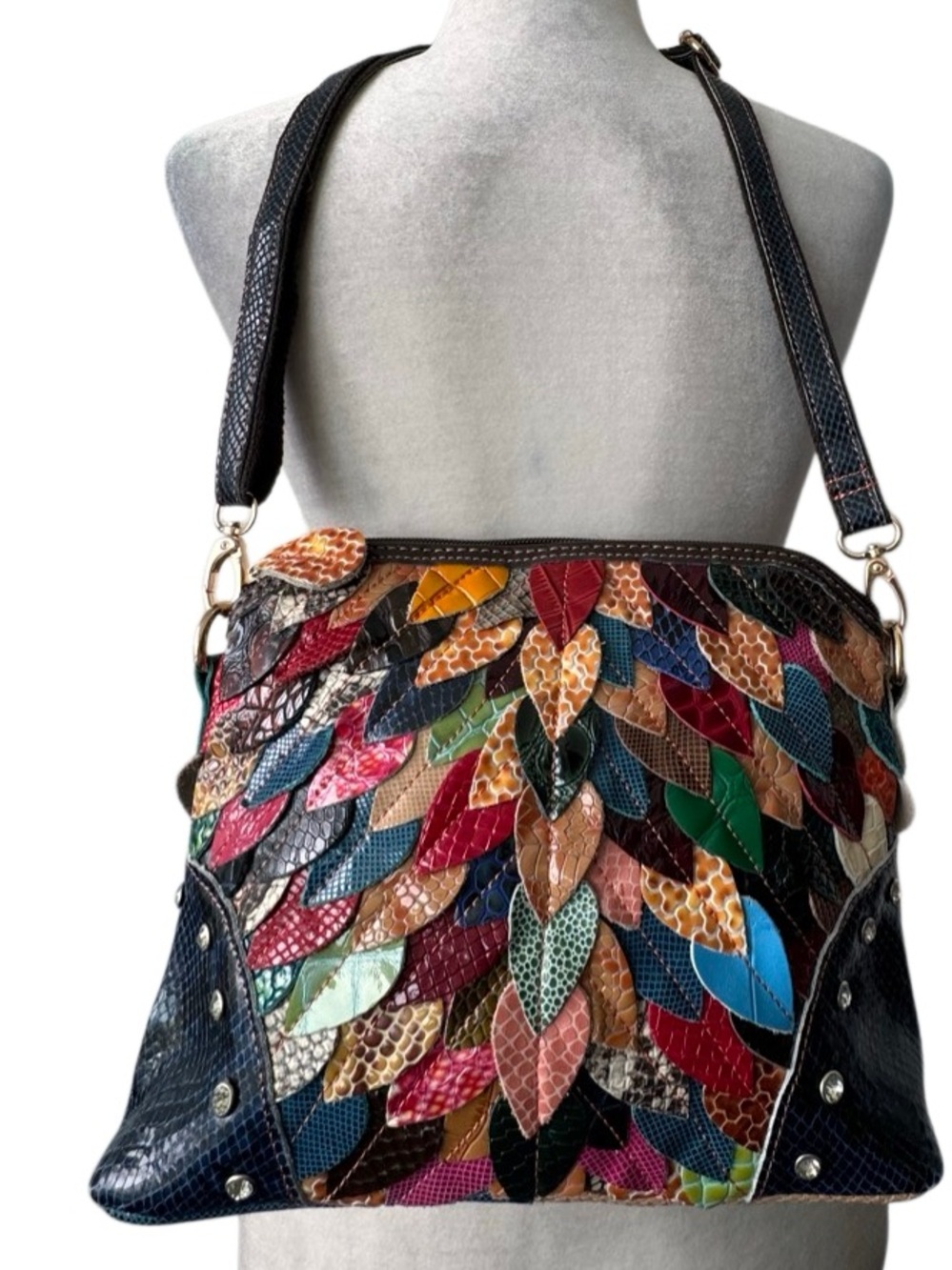 Multicolor Patchwork Shoulder Bag Colors Vary Dressy Unique - Picture 10 of 10